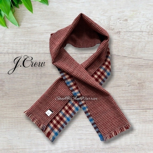 J.Crew double faced plaid/houndstooth wool fringe scarf *shop@iamwarrior - Picture 3 of 10